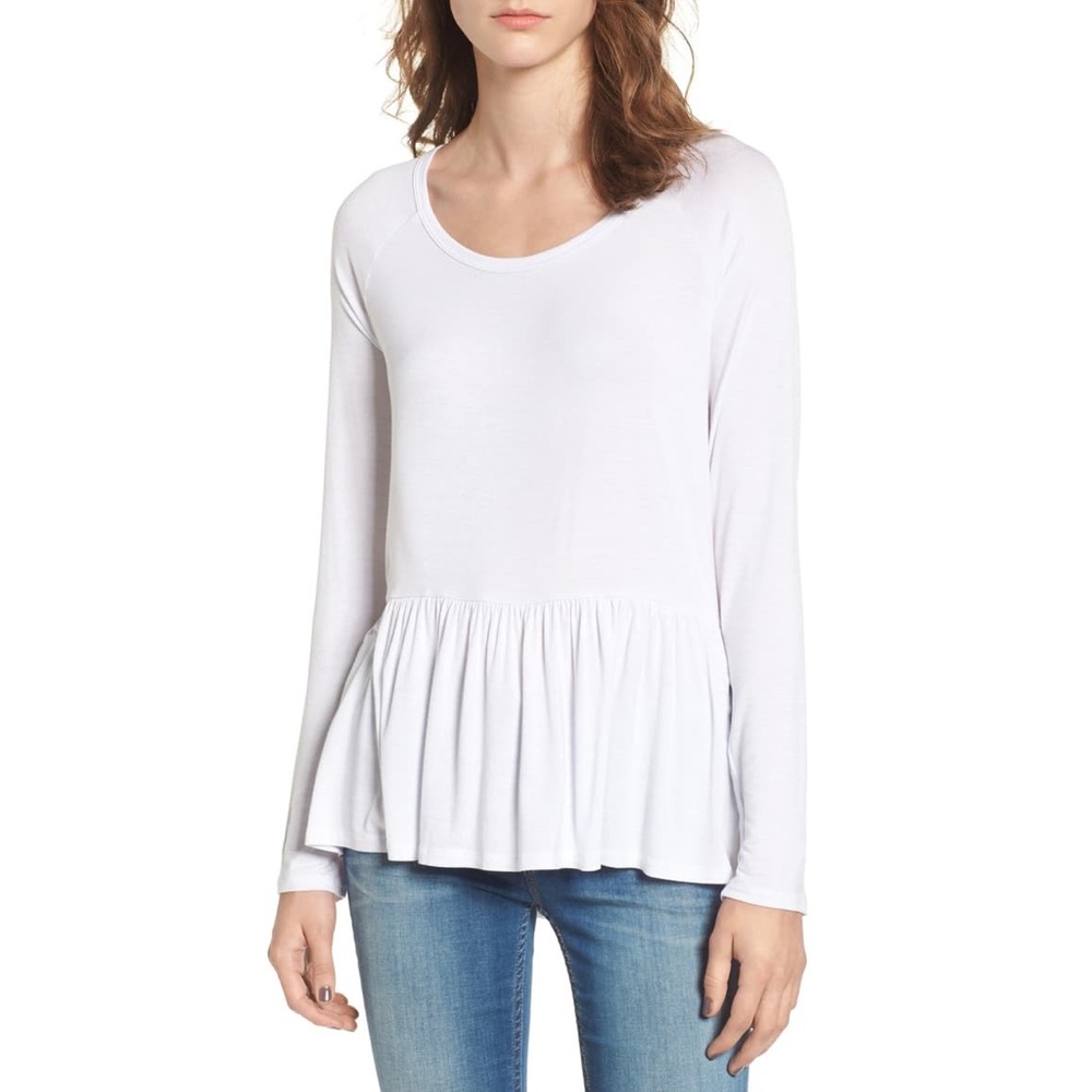 BP Peplum Long Sleeve Tee White Size Small NWT